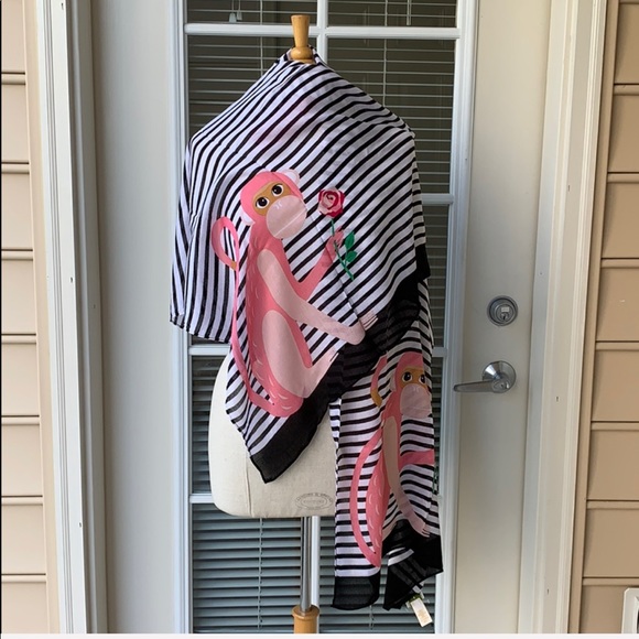 NEW Kate Spade Monkey Rose Shawl Scarf🌹🐒 ♠️ - Picture 4 of 7